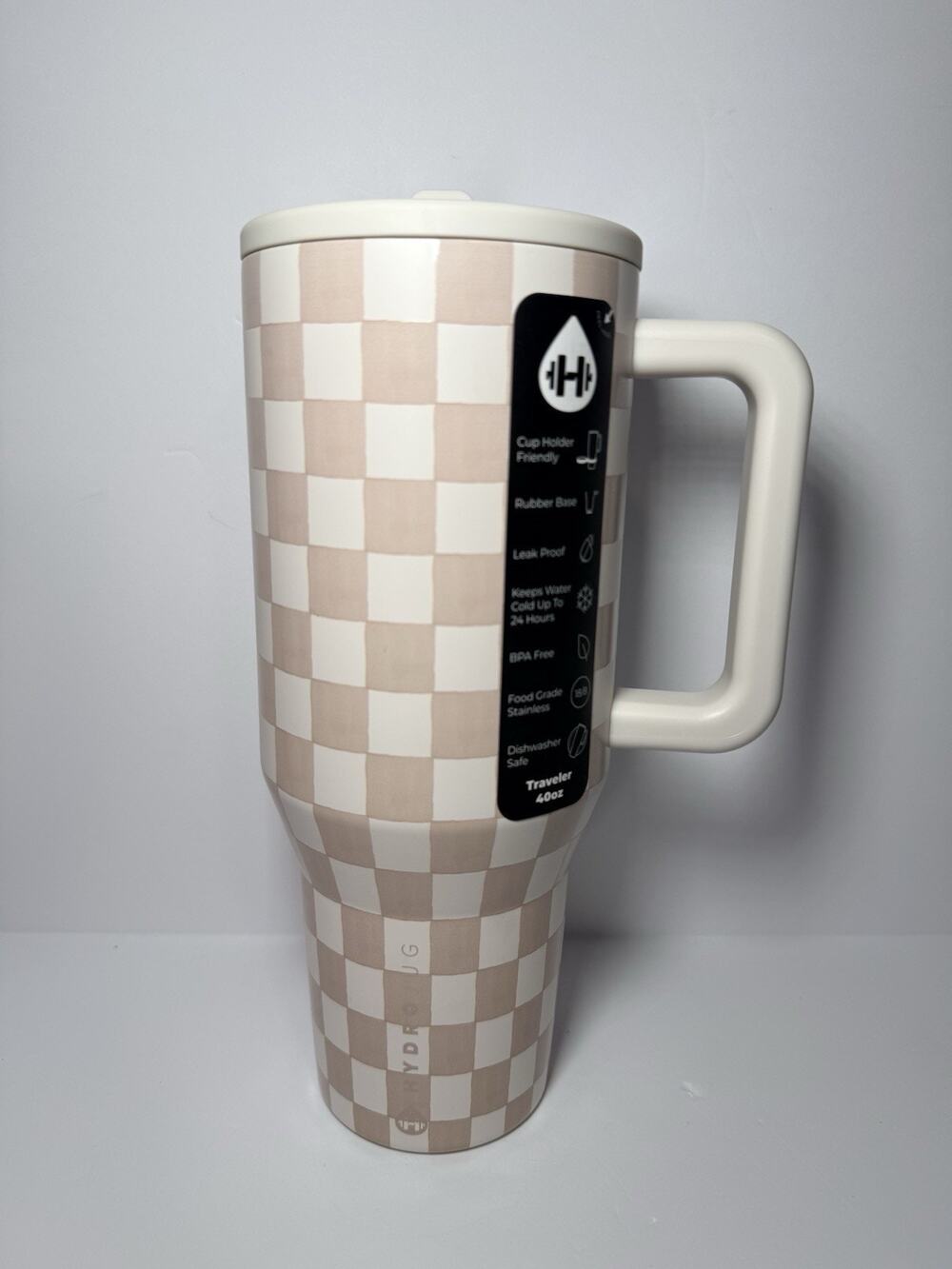 HydroJug X Whitney Carson OG SANDSTONE Tan Checkers 40oz Traveler Tumbler BNIB